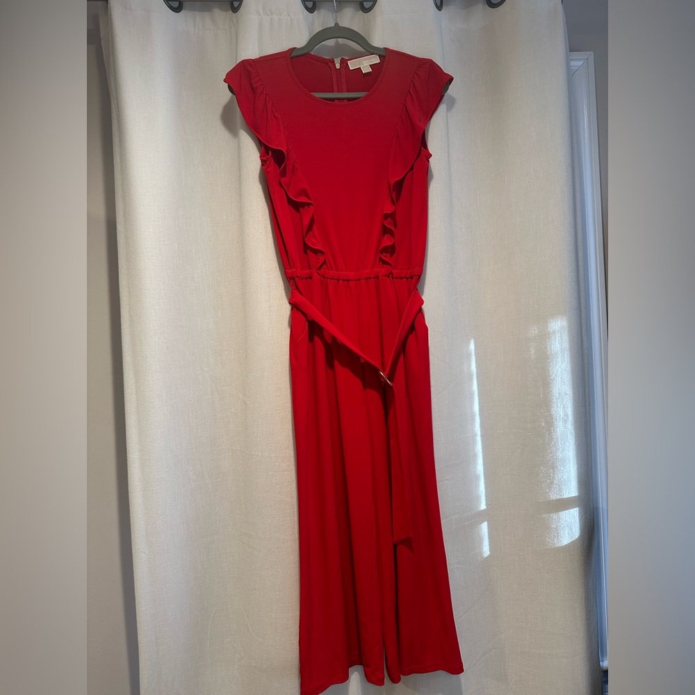 Michael Kors Vibrant Red Ruffled Jumpsuit - Picture 3 of 8